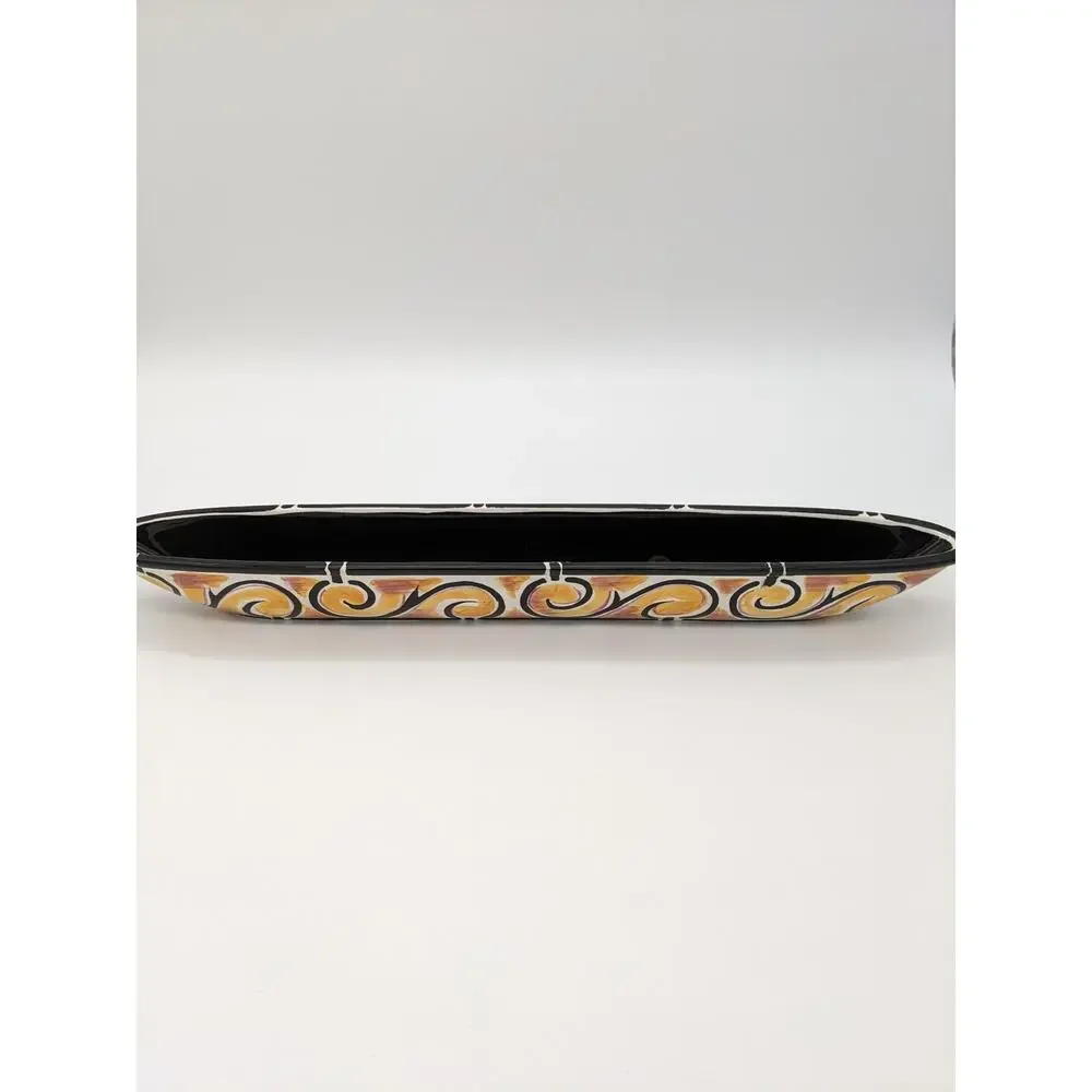 Olive Serving Tray Boat Platter Ceramic Condiment Dish Retro Swirly Whimsy 16x2